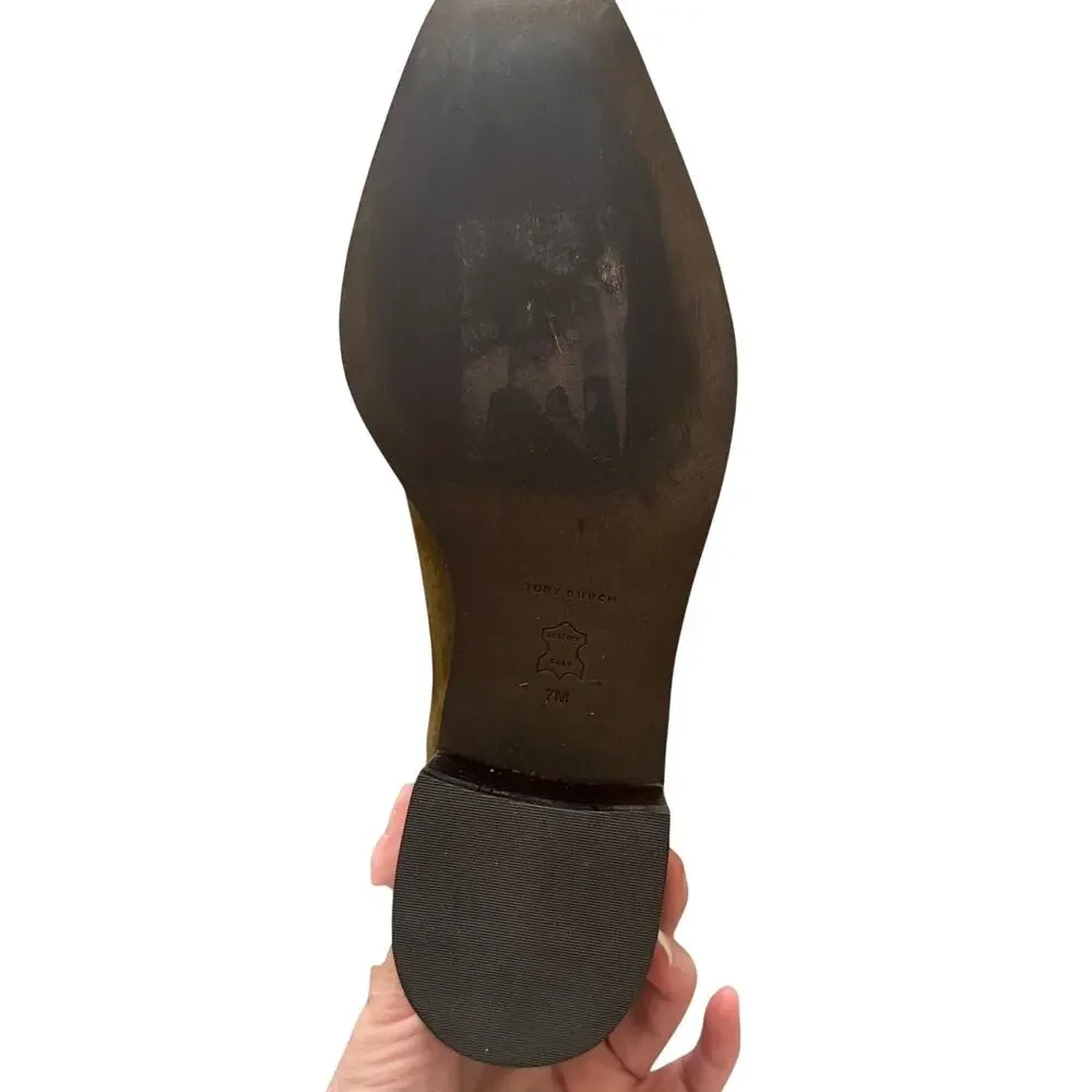 Tory Burch Chelsea Stacked Heel Olive Brown Suede Boots Size 7